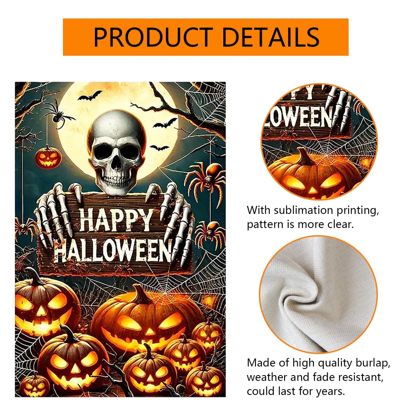 abzdfty Halloween Garden Flag 12x18 Inch Double Sided Pumpkin Skeleton Garden Flag Halloween Decorative Yard Flag for Outside, Patio, Porch and Lawn