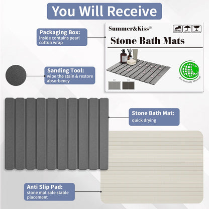 Foldable Stone Bath Mat, Quick Dry Stone Drying Mats for Bathroom, Super Absorbent Bath Stone Mat, Non Slip, Large Diatomaceous Earth Dish Drying Mats for Kitchen Counter 23.5 x 15.4in, Dark Gray