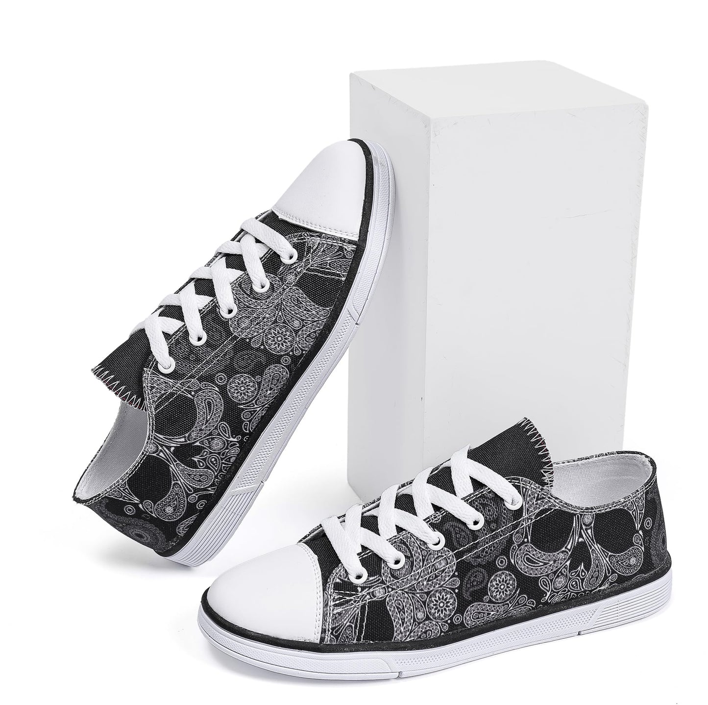 FIRST DANCE Women Skull Shoes Printed Cool Paisley Print Fashion Sneakers for Teen Men Boys Girls Student Canvas Green Red Cute Shoes for Ladies(Style 1, 7.5US)