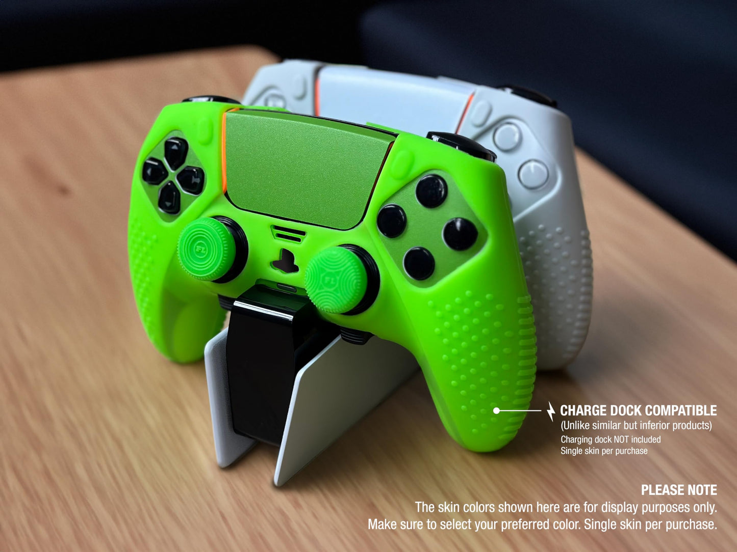 Foamy Lizard Eclipse PS5 Edge Controller Skin Combo Set | Dock Compatible, Protector Decals, Anti-Slip Soft Gel Silicone Cover, Faceplate Shell & Thumb Grips for PlayStation 5 DualSense Edge (Green)