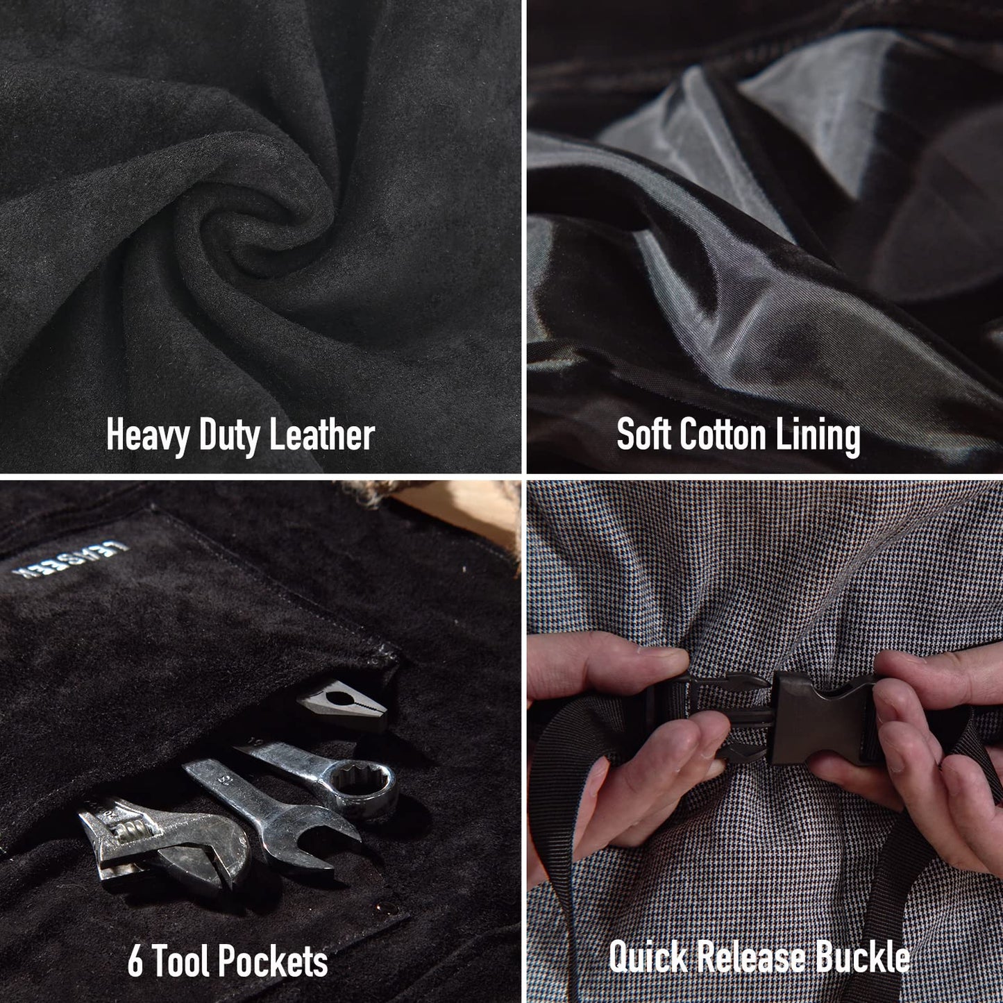 Leather Work Apron with Gloves - 6 Tool Pockets for Men& Women - Welding Apron - Ideal for Woodworking, Blacksmithing, Gardeners, Mechanics, BBQ - Adjustable M to XXXL