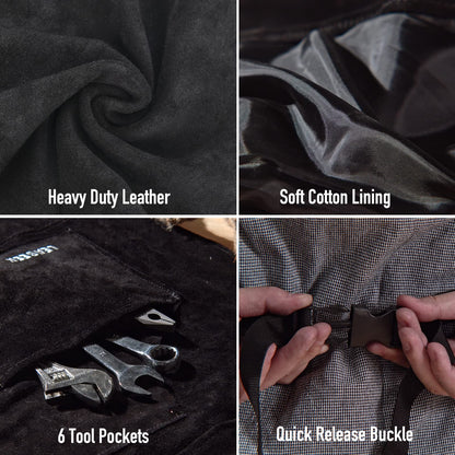 Leather Work Apron with Gloves - 6 Tool Pockets for Men& Women - Welding Apron - Ideal for Woodworking, Blacksmithing, Gardeners, Mechanics, BBQ - Adjustable M to XXXL