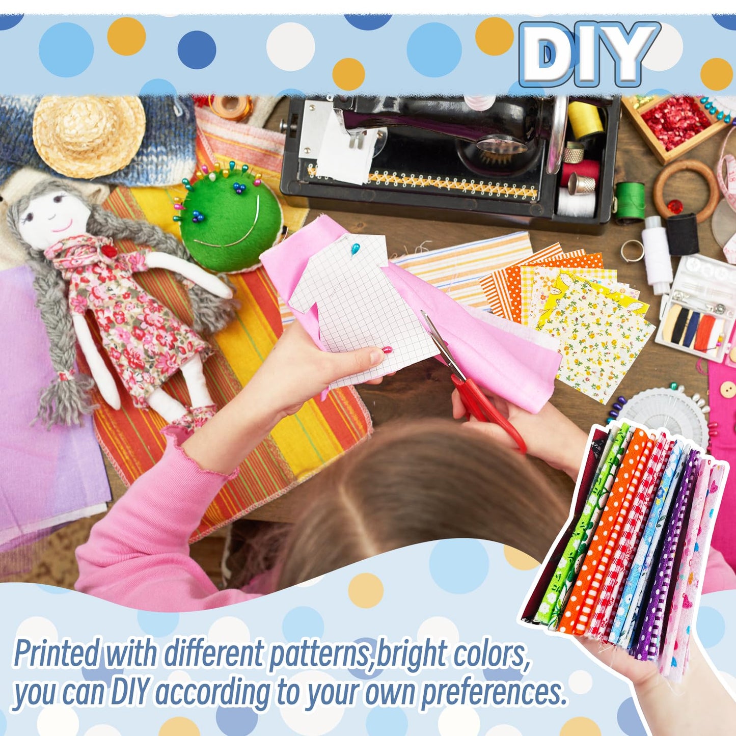 200 Pcs 4" x 4" (10cm x 10cm) Cotton Craft Fabric Bundle Squares,Sewing Scrapbooking Quilting Dot Pattern,DIY Patchwork Fabric Sets for Craft Cloths Handmade Accessories