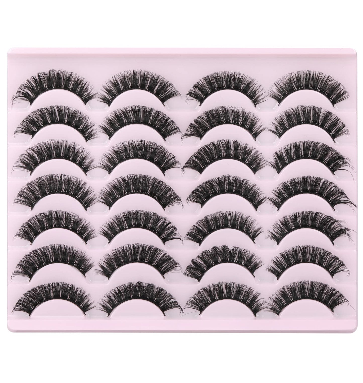 False Eyelashes Russian Strip Lashes Volume Fake Eyelashes Extension D-Curly Wispy Handmade Soft Reusable 14 Pairs Lashes Pack