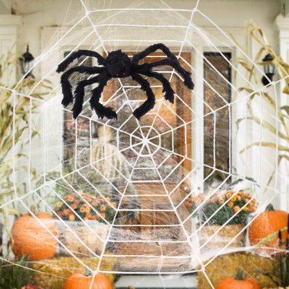 ESSENSON Halloween Decorations - 12 FT Giant Round Spider Web and Fake Large Hairy Spider Props Scary Halloween Yard Door & Outdoor Decor with Super Stretch Cobweb Decorations Party Favors