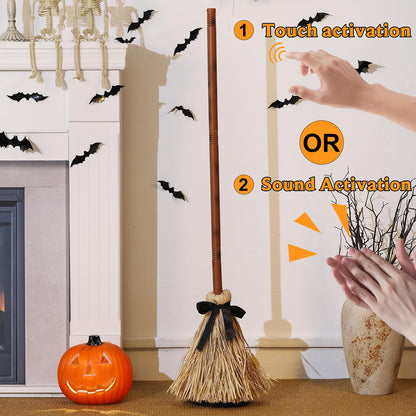 Halloween Decoration- 43.5 Inches Tall Animated Floating Witch's Broom –Haunted Dancing Broom for Indoor Party Home Floor Decor