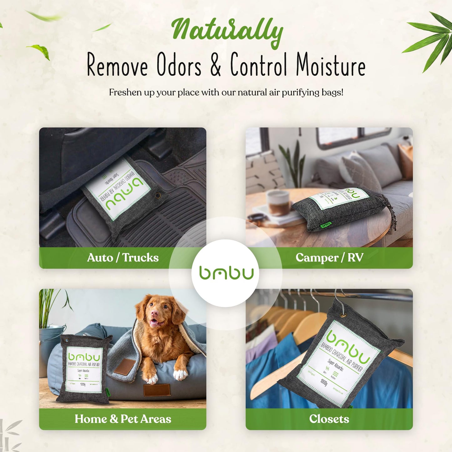 1000g Large Bamboo Charcoal Air Purifier Bag - Car Deodorizer Freshener - Remove Odor and Control Moisture in Your RV, Camper, SUV, Truck, Closet, Mobile Home, Storage - Non fragrant 1kg