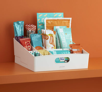 YouCopia ShelfBin Packet Organizer, 4-Tier Stairstep Raised Divided Bin, BPA-Free Storage Caddy for Kitchen Pantry and Cabinet Organization, Tea Bags, Medicine, and More