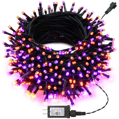 Joomer Orange Purple Halloween Lights, 100FT 300 LED String Lights with 8 Modes Timer Waterproof Plug in Indoor Outdoor String Light Connectable for Halloween Decorations