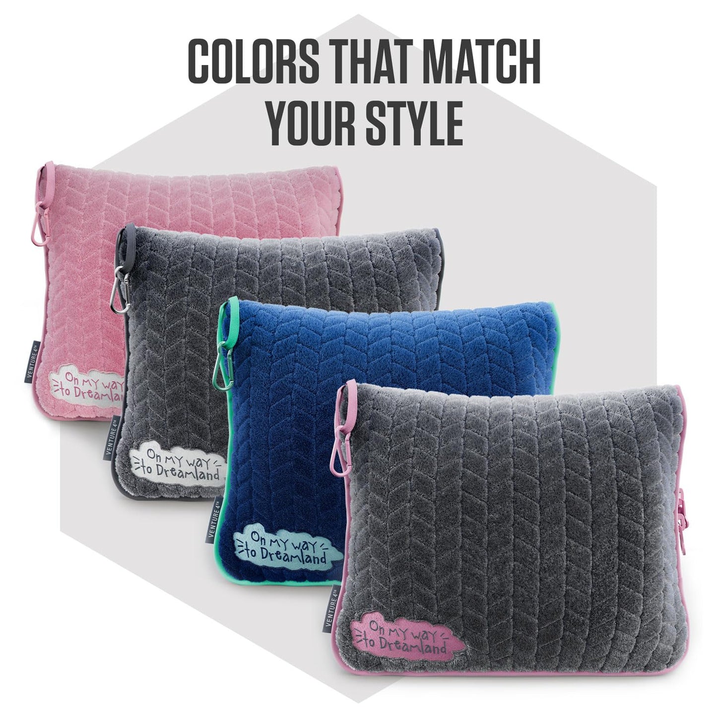 VENTURE 4TH Travel Blanket Pillow – Premium Ultra-Soft & Warm 2-in-1 Blanket or Pillow for Airplane, Car & Bus – Compact, Lightweight & Portable – Lint-Free, No Shedding, No Pilling - Gray/Pink