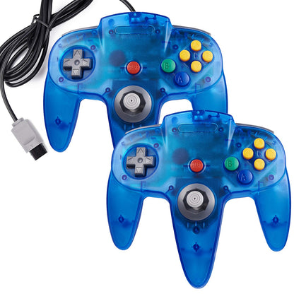 KIWITATA 2 Pack Classic N64 Controller, Retro N64 Remote Wired Game Pad Joystick Controller for N64 System Console Clear Blue