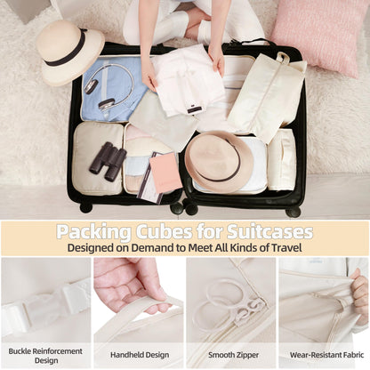 10 Pcs Set Packing Cubes For Travel Expandable Packing Organizers Luggage Organizers Bags Essentials Packing Cubes For Suitcases Travel Accessories (BEIGE)