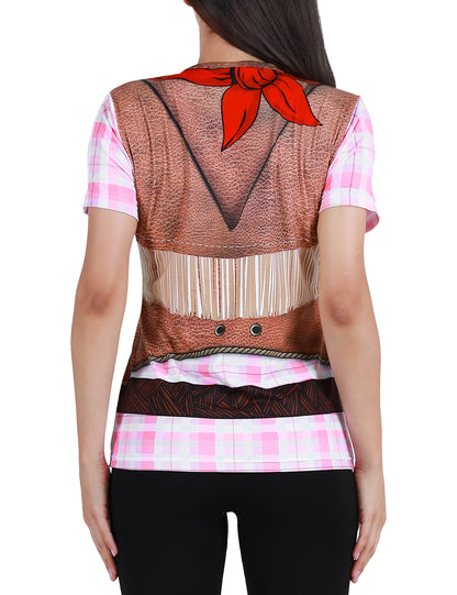 Funny World Women's Cowgirl Costume T-Shirts, XX-Large, Western Pink