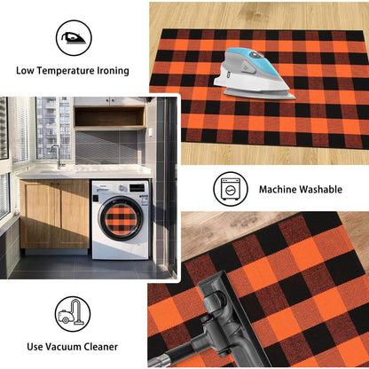 KIMODE Fall Outdoor Rug Buffalo Plaid Orange and Black 24"x51",Washable Cotton Fall Halloween Door Mat,Reversible Checkered Layering Rugs for Entryway,Halloween Front Porch Decor