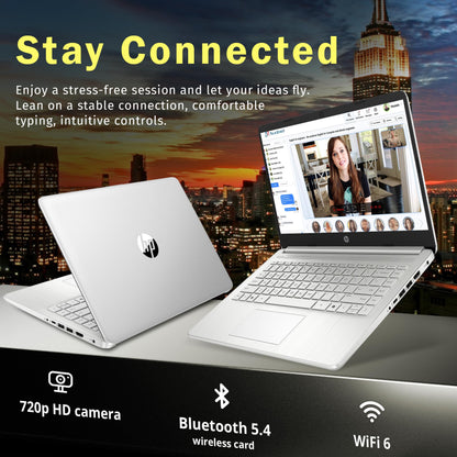 HP Stream 14" HD BrightView Laptop, Intel Celeron N150, 16GB RAM, 288GB Storage (128GB eMMC + 160GB Docking Station Set), Intel UHD Graphics, 720p Webcam, Wi-Fi, 1 Year Office 365, Win 11 S, Silver