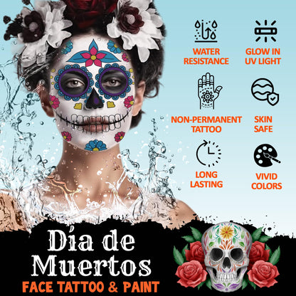 Jim&Gloria Black and White Face Paint with Brush, Waterproof Day of the Dead Tattoo Professional SFX Makeup Kit for Joker, Clown, Mime, Cosplay, Costume Skull Skeleton, Sports Body Painting Set