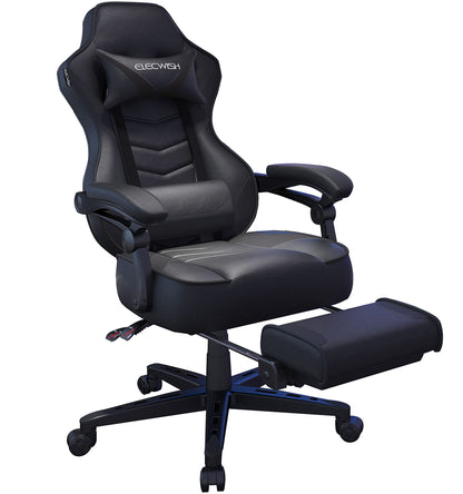 ELECWISH Gaming Chair, Reclining Computer Chair with Footrest and Lumbar Support, High Back Ergonomic for Adults with Headrest PU Leather