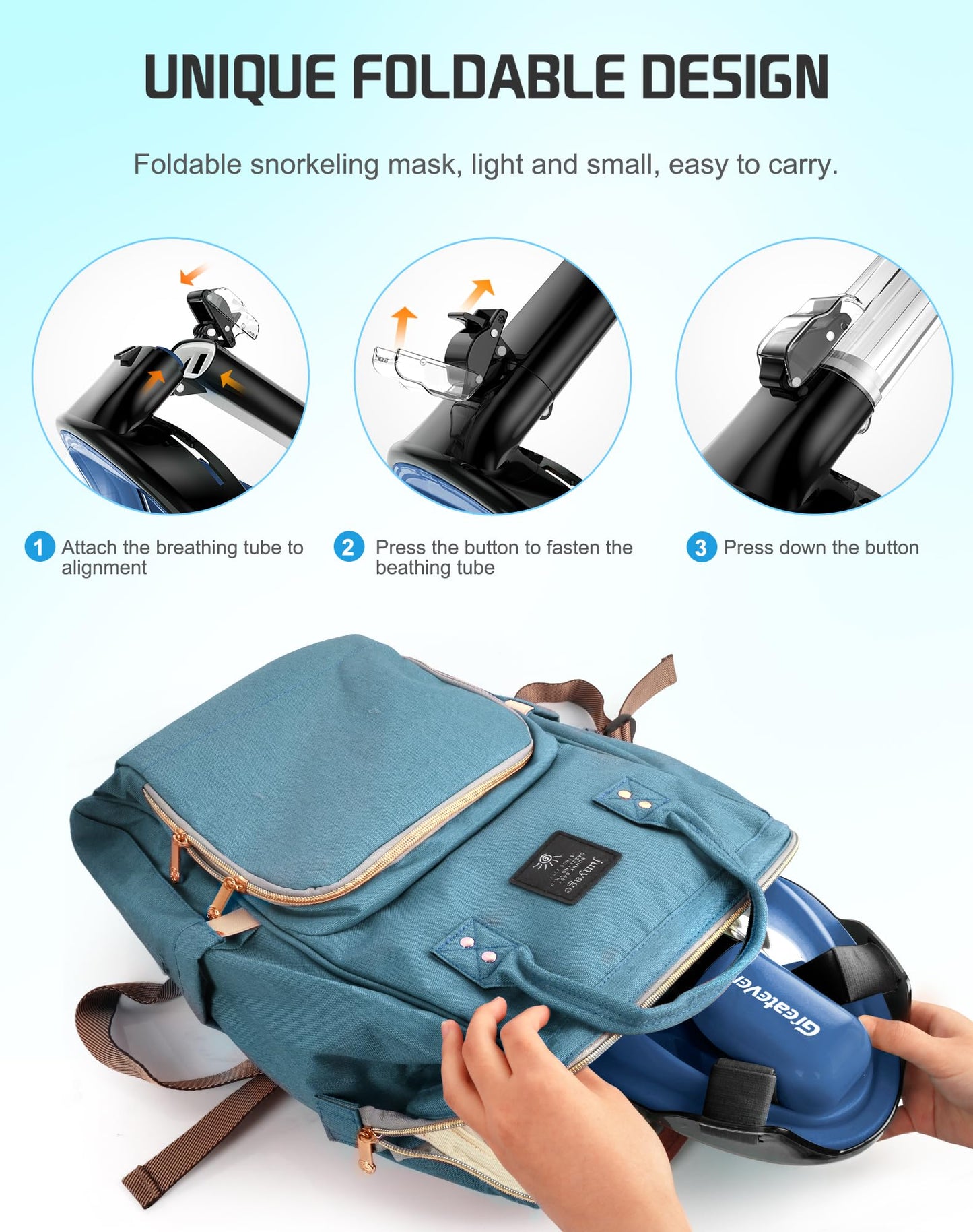 Greatever Full Face Snorkel Mask, Snorkeling Gear for Adults with Latest Dry Top Breathing System and Detachable Camera Mount, Snorkel Mask Adult, Snorkels Anti-Fog & Anti-Leak