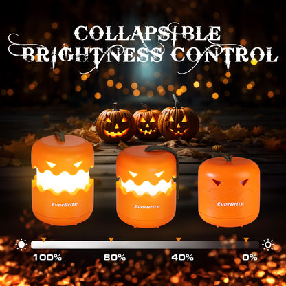 EverBrite 6-Pack Halloween Pumpkin Lantern, Collapsible Jack O Lantern Pumpkins with Lanyard, Halloween Party Favors, Light up Pumpkin Outdoor for Halloween Party Decoration, Battery Included