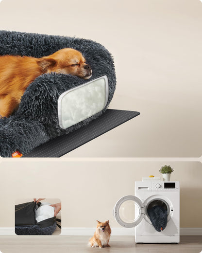 Feandrea FluffyHug Dog Sofa Bed, Pet Bed, Dog Sofa Cover, Calming Dog Bed, M, for Small and Medium Dogs, 80 x 75 x 16 cm, Dark Grey PGW221G02
