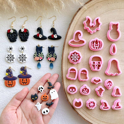 KEOKER Halloween Polymer Clay Cutters, Clay cutters for Halloween Earrings Making, 20 Shapes Halloween Clay Earrings Cutters, Pumpkin Clay Cutters For Polymer Clay Jewelry (ALL 1)