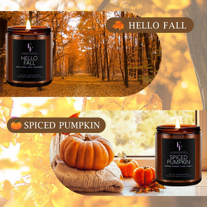 Fall Candles Set, 4 Pack Candles for Home Scented Natural Soy Wax, Autumn Gifts Set for Women Men, Fall Fragrance of Spice/Vanilla Cupcake/Apple Wreath/Hello Fall