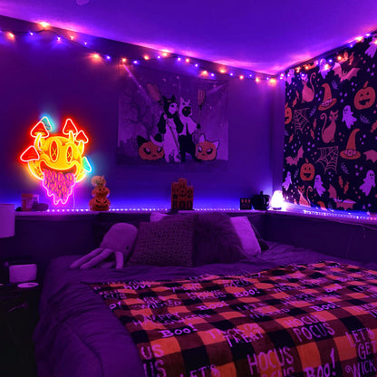 GGK Smiling with Mushrooms Neon Sign Unique Mushroom Decor Aesthetic Room Decor Trippy Mushrooms Light for Halloween Parties, Bedroom Wall, Bar, Game Room, Man Cave