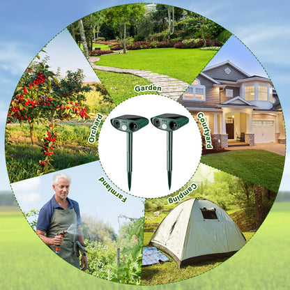 Kittmip Ultrasonic Animal Repellent Outdoor Solar Powered Repeller Cat Dog Deer Deterrent Waterproof Motion Sensor Deterrent for Yard Garden Rabbit Squirrels Fox Pest(Green,2 Pieces)