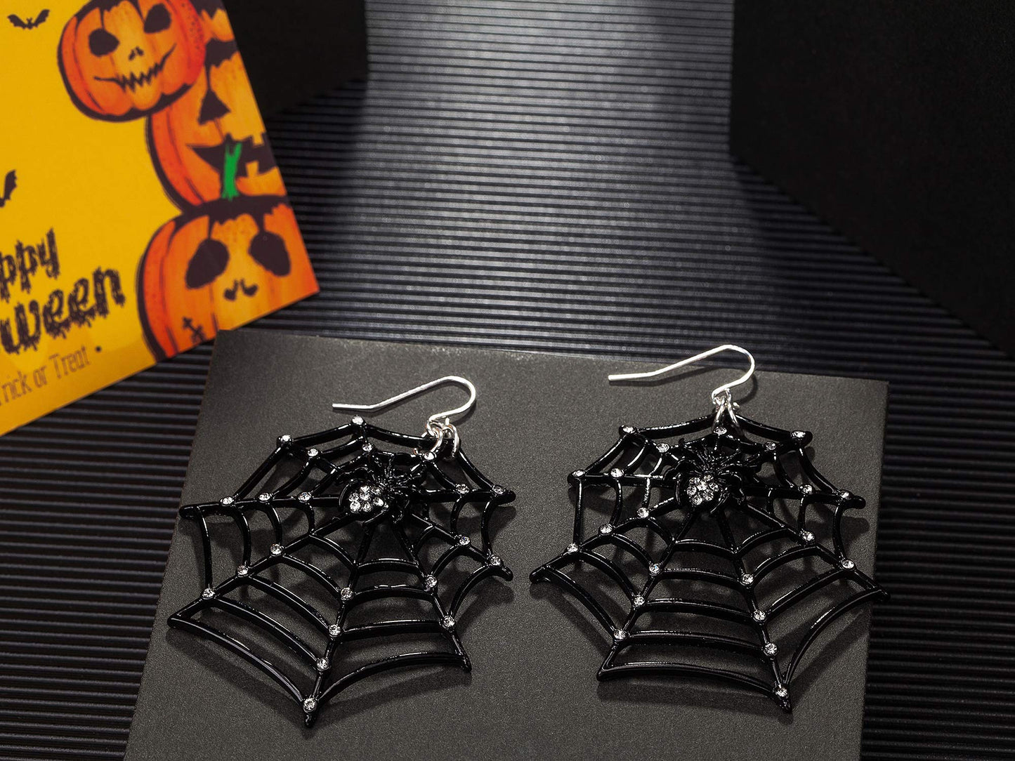 1 Pair Big Spider Web Earrings for Women Black Spider Rhinestone Dangle Drop Earrings Halloween Party Costume Accessories Jewelry Birthday Gifts