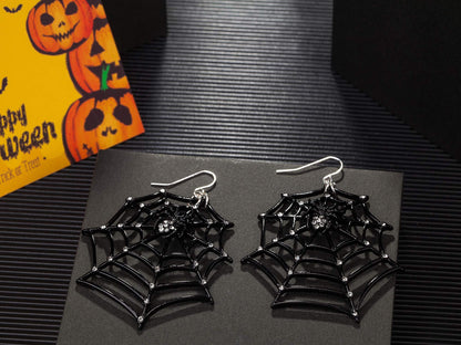 1 Pair Big Spider Web Earrings for Women Black Spider Rhinestone Dangle Drop Earrings Halloween Party Costume Accessories Jewelry Birthday Gifts
