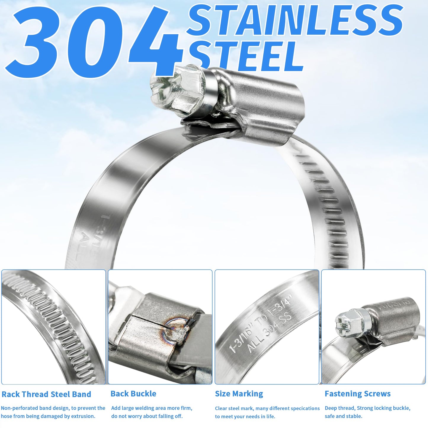 115pcs Heavy Duty Hose Clamps Set, 304 Stainless Steel Worm Gear Drive Hose Clamp Metal Fuel Line Pipe Clamp for Plumbing, Automotive And Mechanical Application