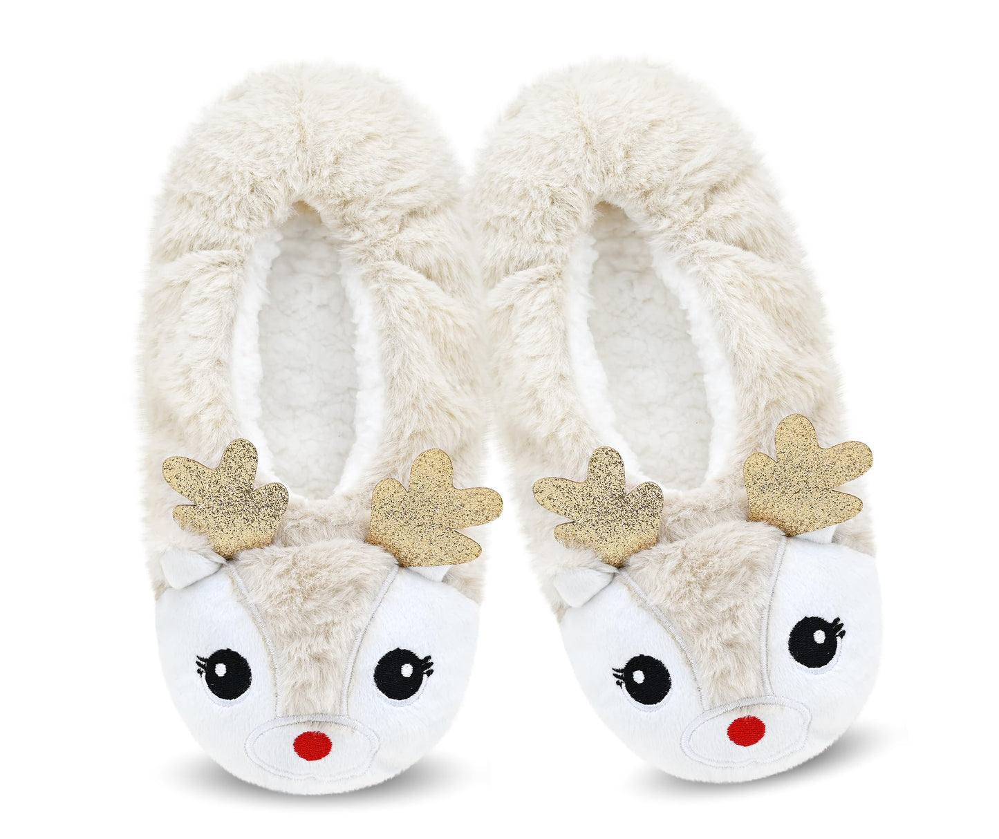 DICUIRD Womens Animal Soft Sole Slipper Socks with Grippers-Fuzzy House Slippers(Deer, 8-10)