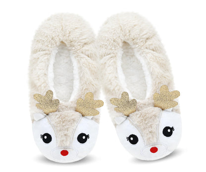 DICUIRD Womens Animal Soft Sole Slipper Socks with Grippers-Fuzzy House Slippers(Deer, 8-10)