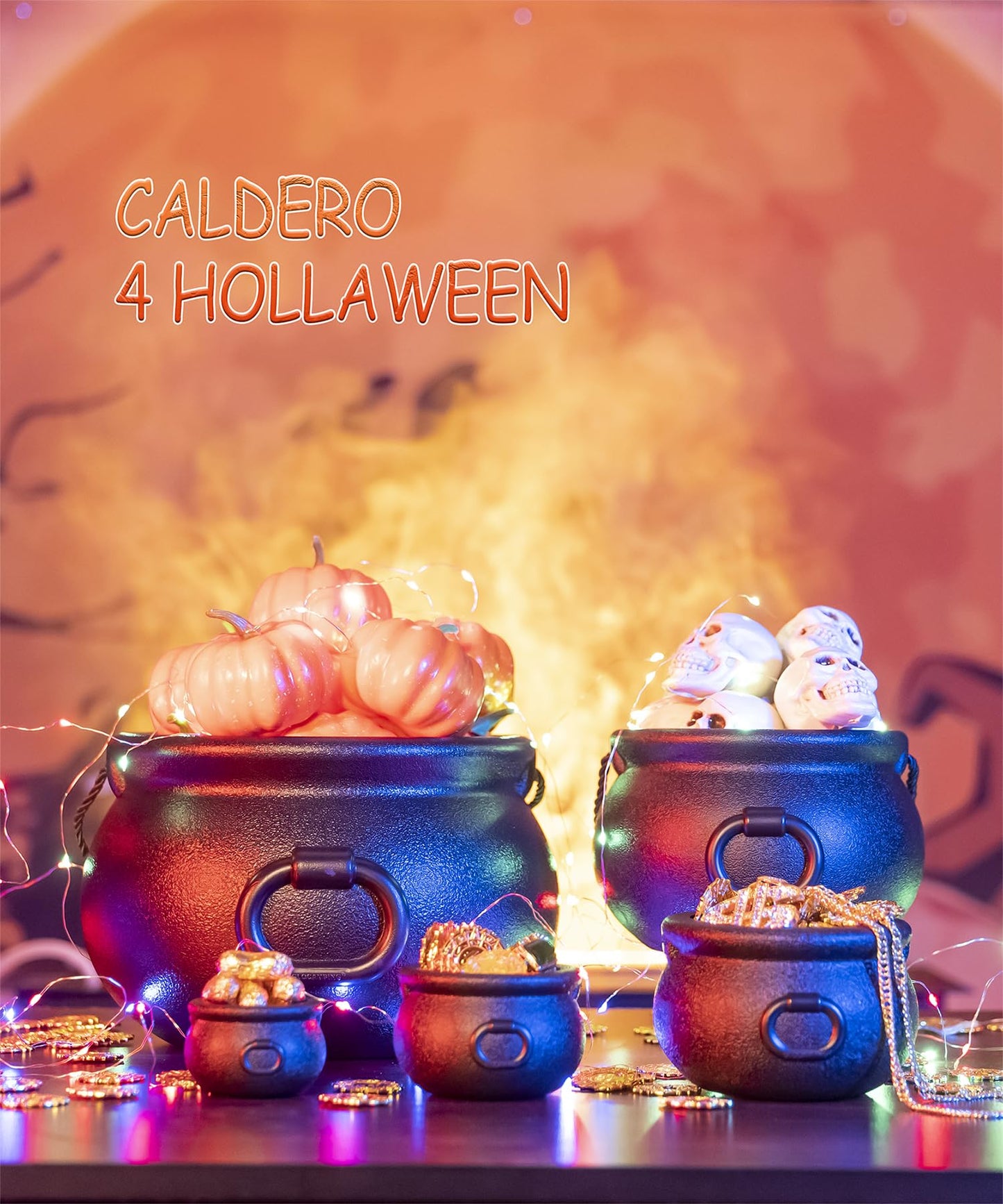 GLOCAMPING 5 in 1(11",7.4”, 5.5”, 3.7”, 2.8”) Package Large Black Plastic Witch Cauldron Kettle, Candy Holder, Party Favor Decoration for St. Patrick’s Day & Halloween