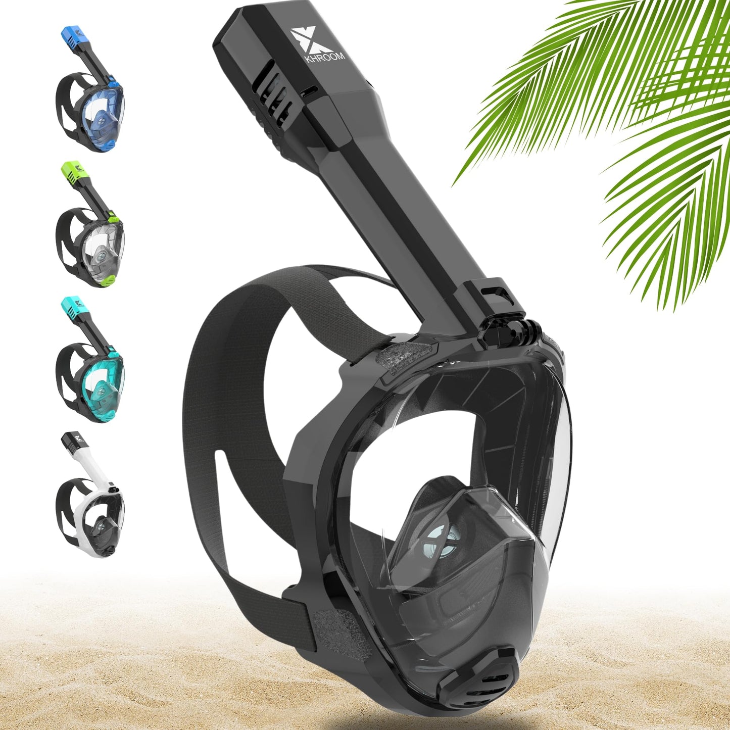 Khroom Full Face Snorkel Mask for Adults | New Valve Tech for Easy Breathing | 3X Larger Air Intake | Leak-Proof & Anti-Fog | Premium Snorkel Gear | Scuba Mask with Action Cam Mount (L/XL, Black)