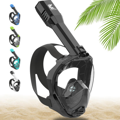 Khroom Full Face Snorkel Mask for Adults | New Valve Tech for Easy Breathing | 3X Larger Air Intake | Leak-Proof & Anti-Fog | Premium Snorkel Gear | Scuba Mask with Action Cam Mount (L/XL, Black)