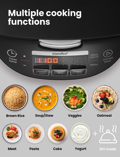 COMFEE' Rice Cooker, Japanese Large Rice Cooker with Fuzzy Logic Technology, 11 Presets, 10 Cup Uncooked/20 Cup Cooked, Auto Keep Warm, 24-Hr Delay Timer