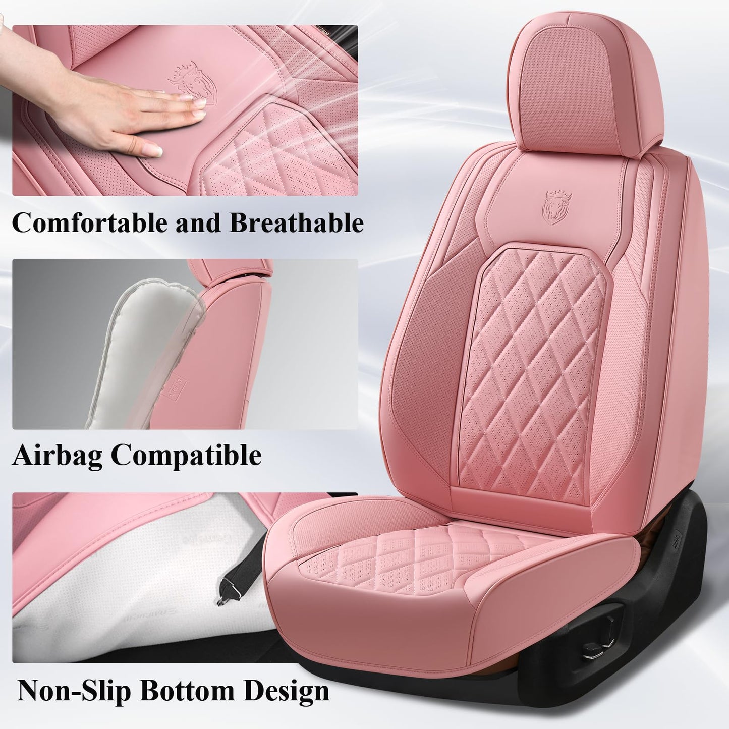 Coverado Car Seat Covers Full Set, Pink Leather Seat Covers for Cars, Universal Waterproof Car Seat Cover, Luxury Front and Back Car Seat Protector, Automotive Seat Covers Fit for Most Cars, Pink