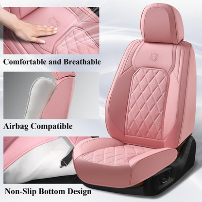 Coverado Car Seat Covers Full Set, Pink Leather Seat Covers for Cars, Universal Waterproof Car Seat Cover, Luxury Front and Back Car Seat Protector, Automotive Seat Covers Fit for Most Cars, Pink