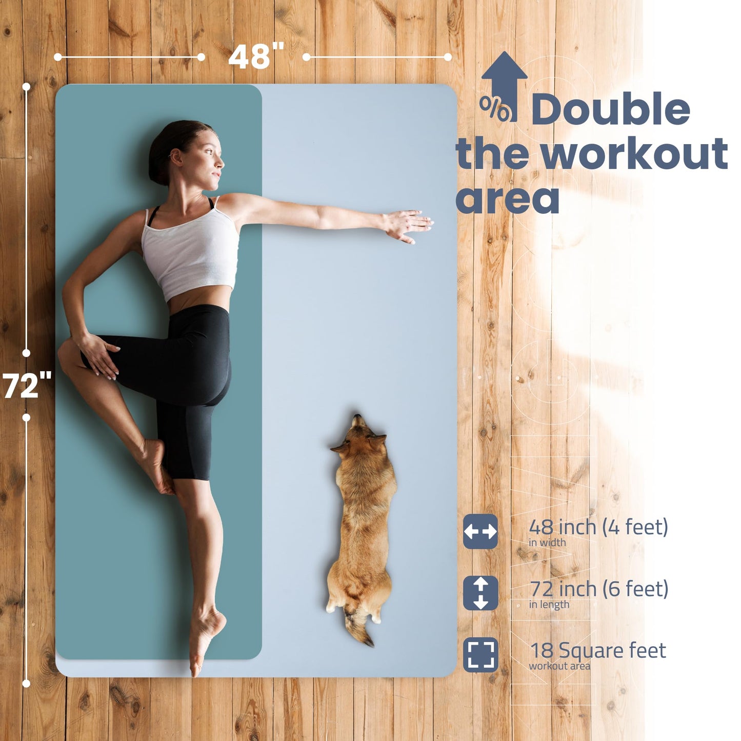 Large Yoga Mat (6'x4') – 1/4" & 1/2" Thick Exercise Mats for Home Workout, Extra Wide Workout Mats for Home Gym, Yoga, Pilates, Stretching, Floor & More