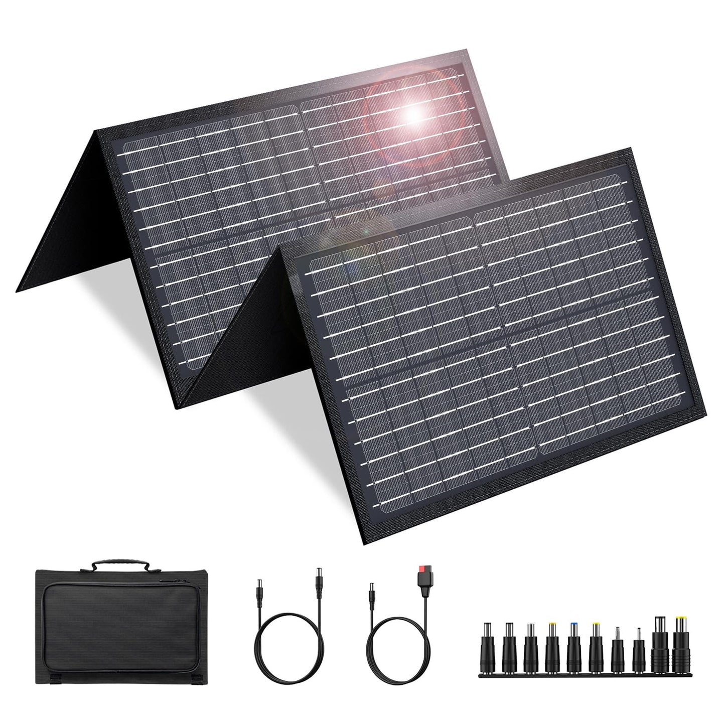 60W Solar Panel for Portable Power Station, Foldable Solar Panel with 12-18V DC Output/USB QC3.0/USB C(10 Changeable DC Adapters), Portable Solar Panels for Camping, Home, Travel, Rv