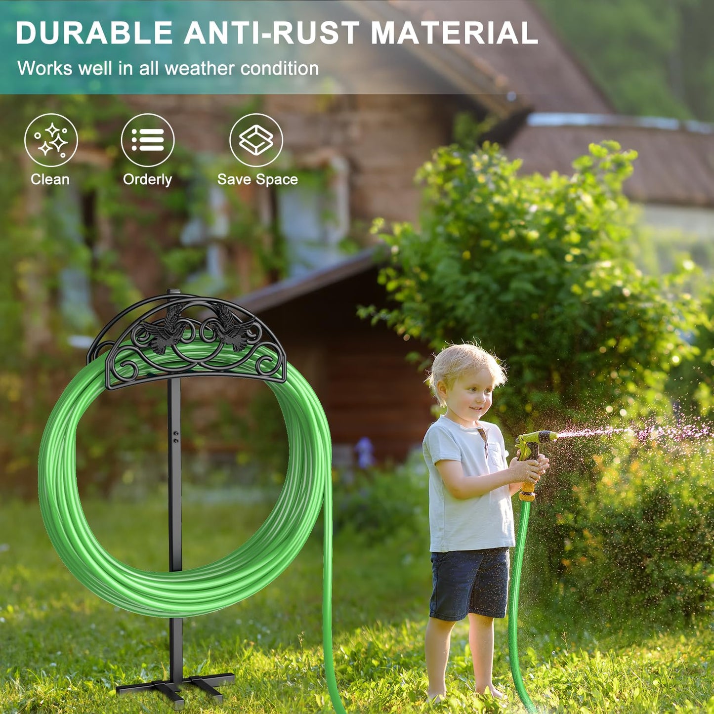 Keten Garden Hose Holder, Detachable Metal Water Hose Holder Stand, Heavy Duty Freestanding Garden Hose Reel Rack and Hose Storage Organizer for Outside Yard