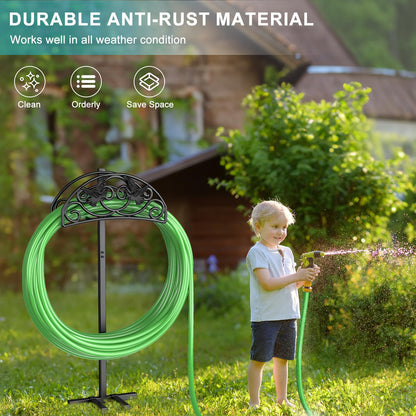 Keten Garden Hose Holder, Detachable Metal Water Hose Holder Stand, Heavy Duty Freestanding Garden Hose Reel Rack and Hose Storage Organizer for Outside Yard