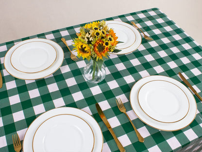 Kesfey 3 Packs Green and White Checkered Tablecloths 54 x 108 Inches Disposable Plastic Gingham Tablecovers Waterproof Rectangle Picnic Party Table Covers for Birthday Party Supplies Christmas