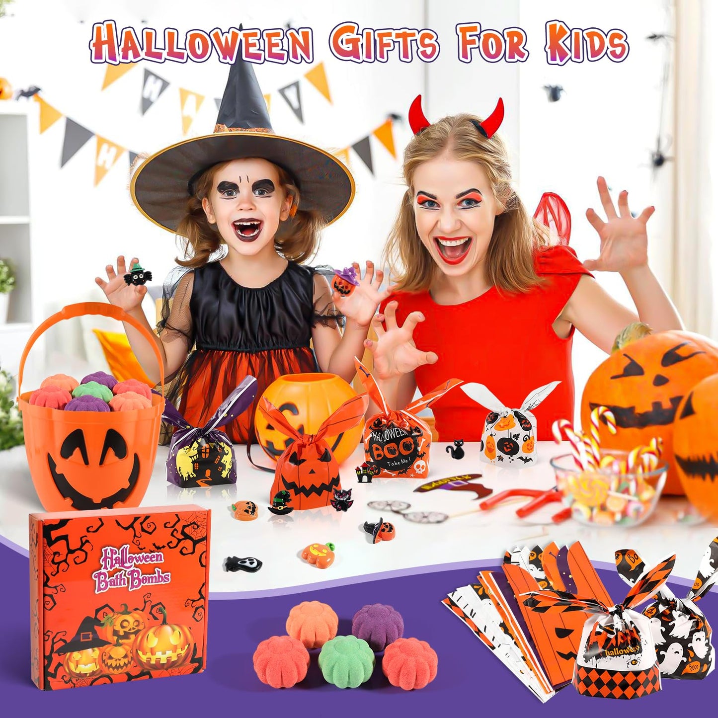 Halloween Gifts for Kids - 16pcs Halloween Bath Bombs for Kids with Toys Inside Halloween Party Favors Goodie Bag Fillers Natural Organic Bubble Bath with Spooky Pumpkin Bath Bombs