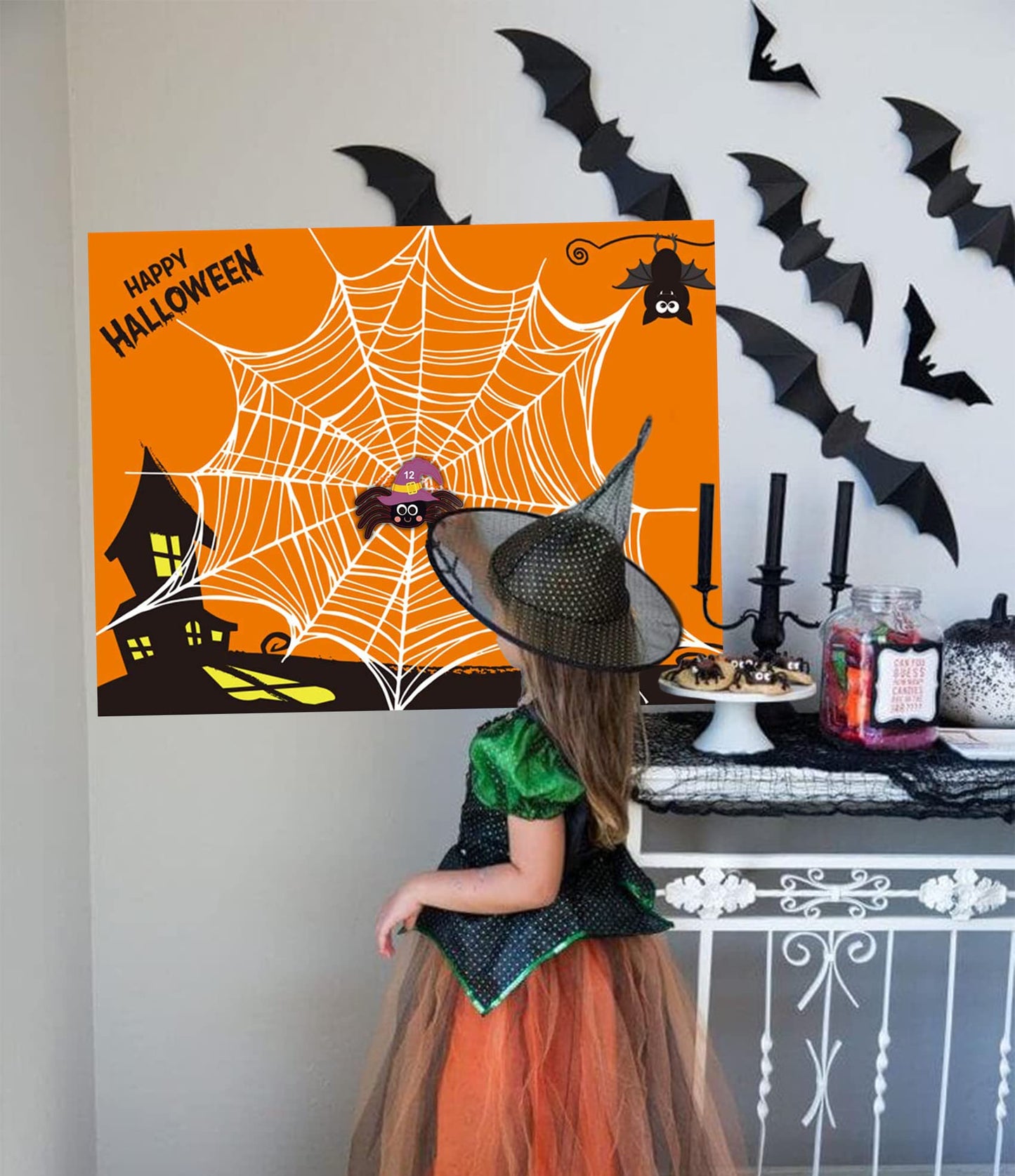Funnlot Halloween Games for Kids Party Pin The Spider on The Web Halloween Party Games Activities Pin The Tail