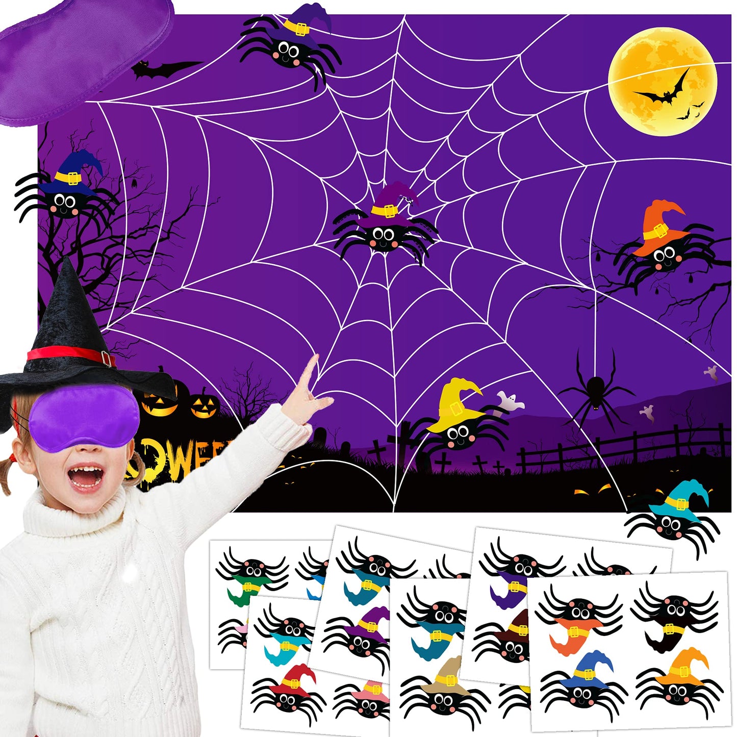 Halloween Pin The Tail Game Pin The Spider On The Web Game Halloween Party Games for kid Halloween Pin The Tail Halloween kid Party Outdoor Halloween Games for kid Halloween Party Activities,N/C-11