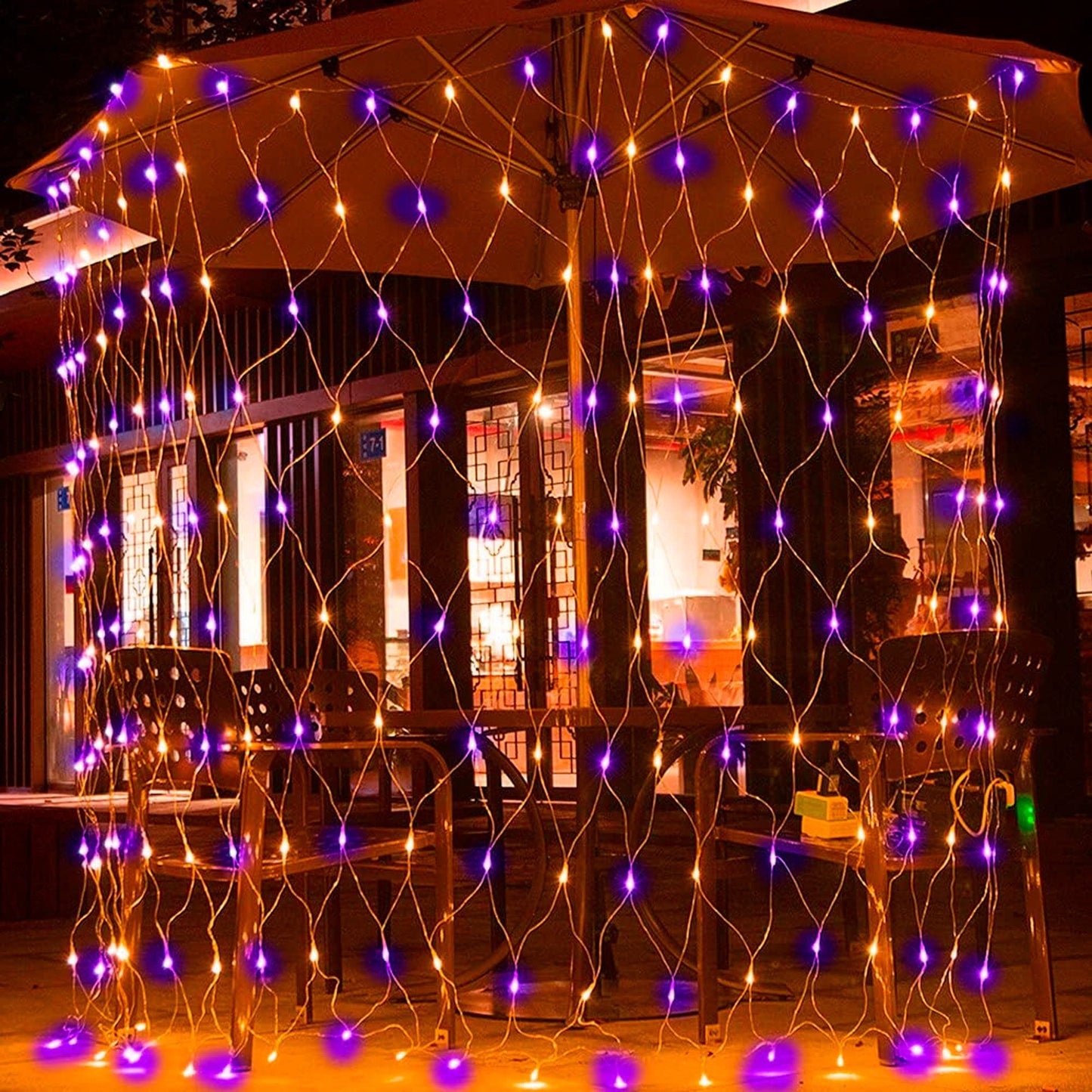 Dazzle Bright Halloween 200 LED Net Lights, 9.8 FT x 6.6 FT Connectable Mesh Lights with 8 Lighting Modes, Halloween Decorations for Indoor Outdoor Bush Yard Garden Decor (Purple & Orange)