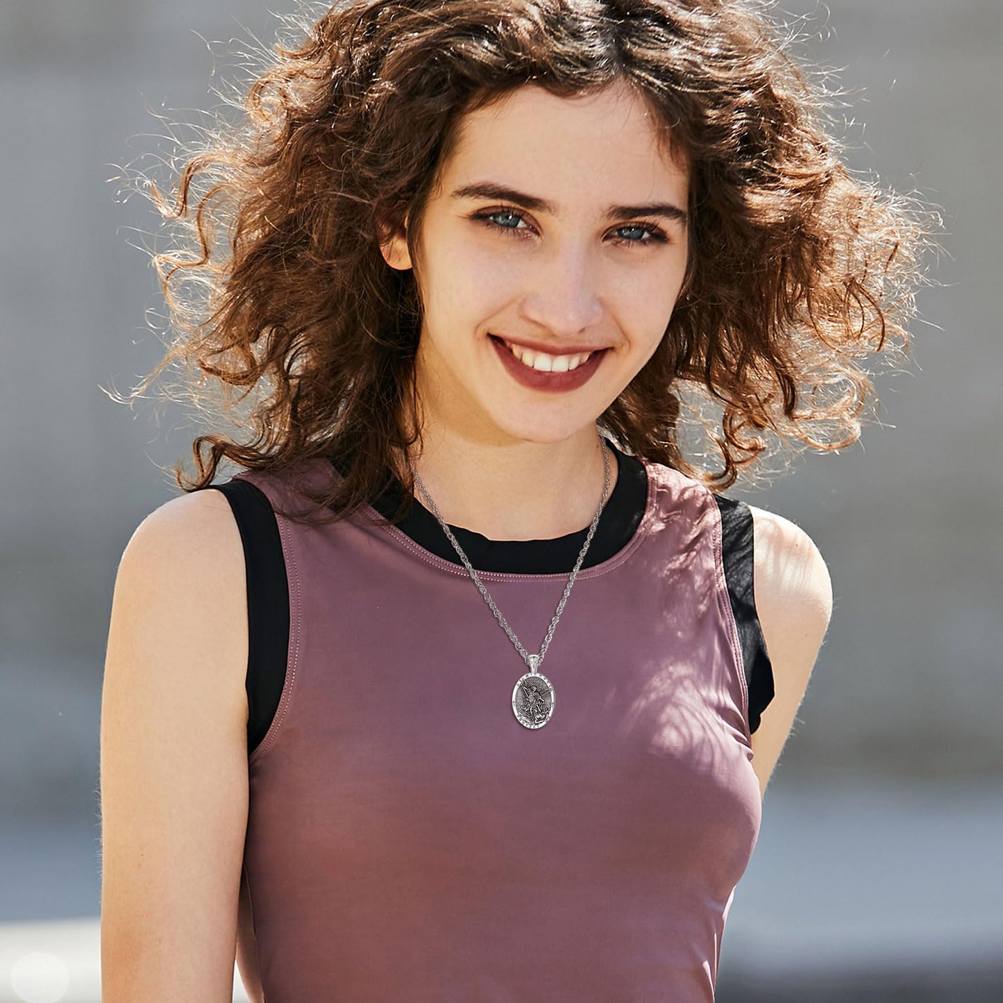 EUDORA St Saint Michael Necklace Medal for Women Men S925 Sterling Silver, Archangel St Michael Pendant for Protection Medalla de San Miguel Arcangel Christian Jewelry Gifts for Mens Women, 22"+2"