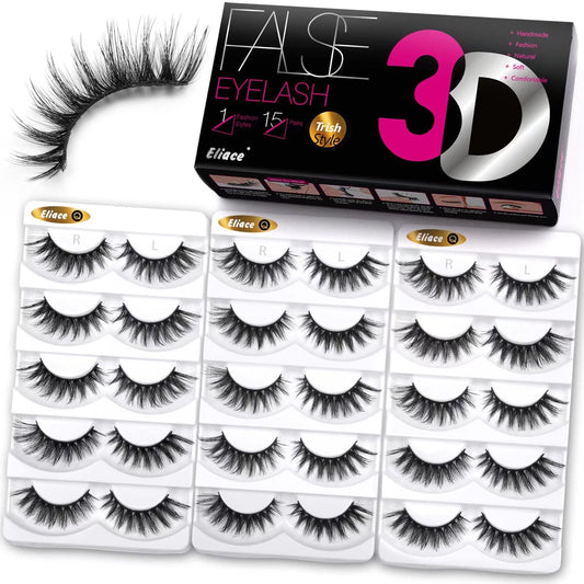 Eliace False Eyelashes 15 Pairs Cat Eye-Lashes 3D Mink Lashes,Spiky Wispy Natural Long Faux Mink Lashes Strips Soft & Reusable Makeup Professional Fake Eyelashes Pack | Trish Style